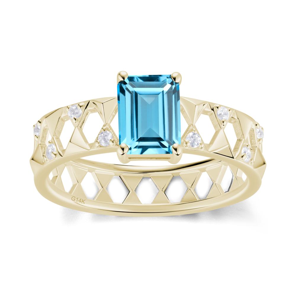 Emerald Cut Garnet Pyramid Hollow Ring for Men - LUO Jewelry #gemstone_Swiss Blue Topaz