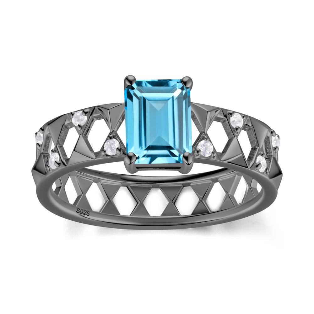 Emerald Cut Garnet Pyramid Hollow Ring for Men - LUO Jewelry #gemstone_Swiss Blue Topaz