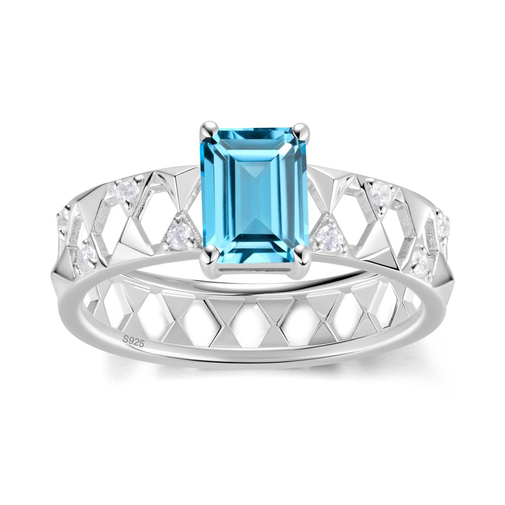 Emerald Cut Garnet Pyramid Hollow Ring for Men - LUO Jewelry #gemstone_Swiss Blue Topaz