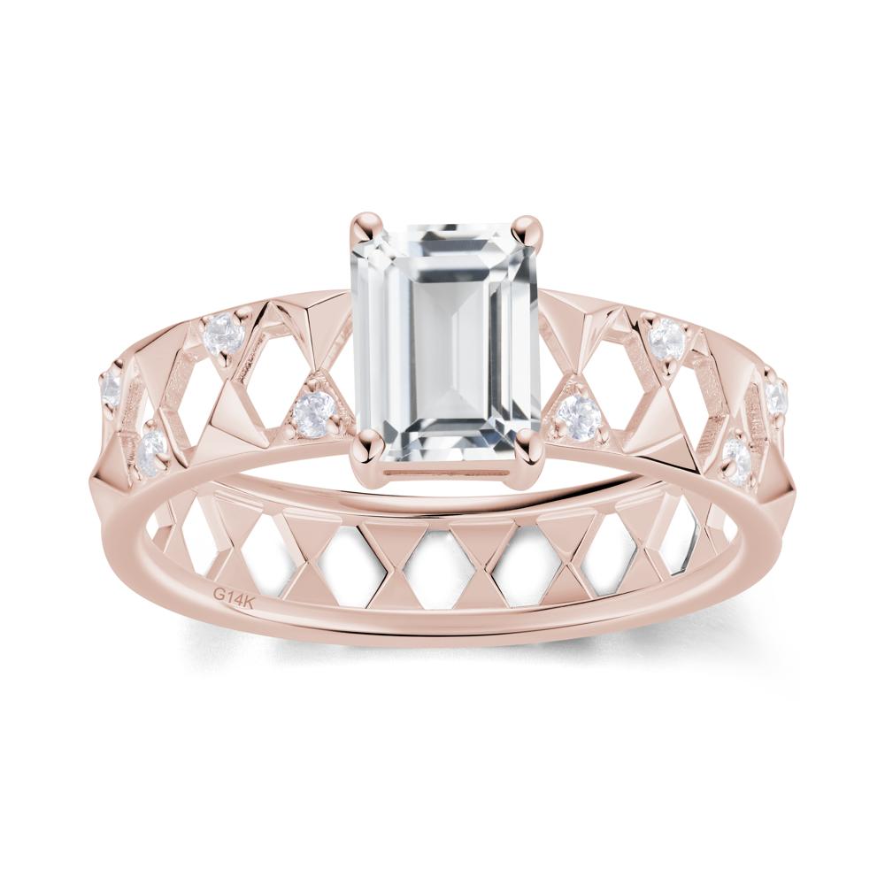 Emerald Cut Garnet Pyramid Hollow Ring for Men - LUO Jewelry #gemstone_White Topaz