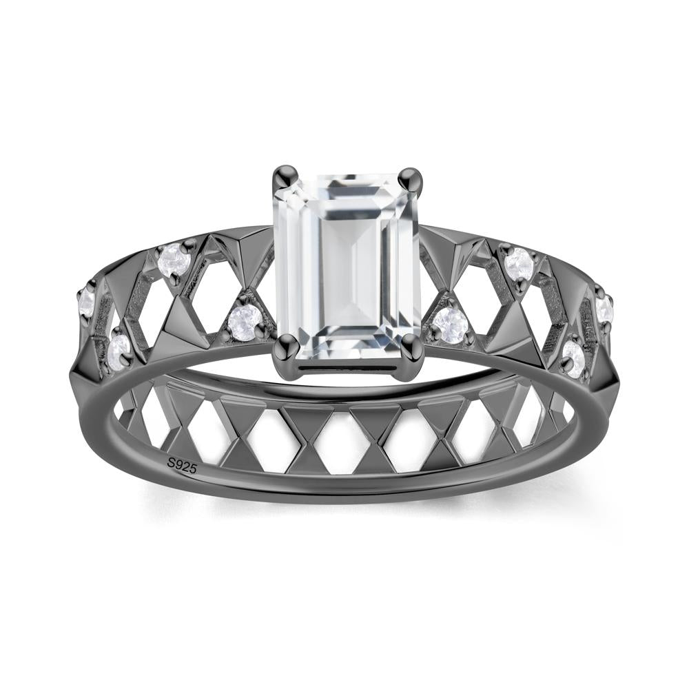 Emerald Cut Garnet Pyramid Hollow Ring for Men - LUO Jewelry #gemstone_White Topaz