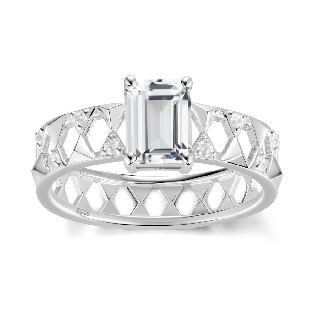 Emerald Cut Garnet Pyramid Hollow Ring for Men - LUO Jewelry #gemstone_White Topaz