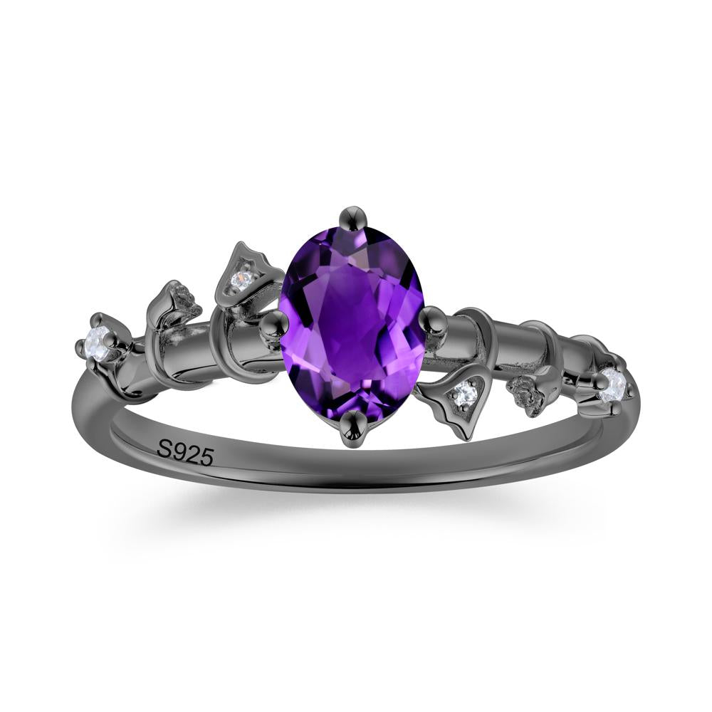 Oval Cut Amethyst Flower Engagement Ring - LUO Jewelry #gemstone_Amethyst