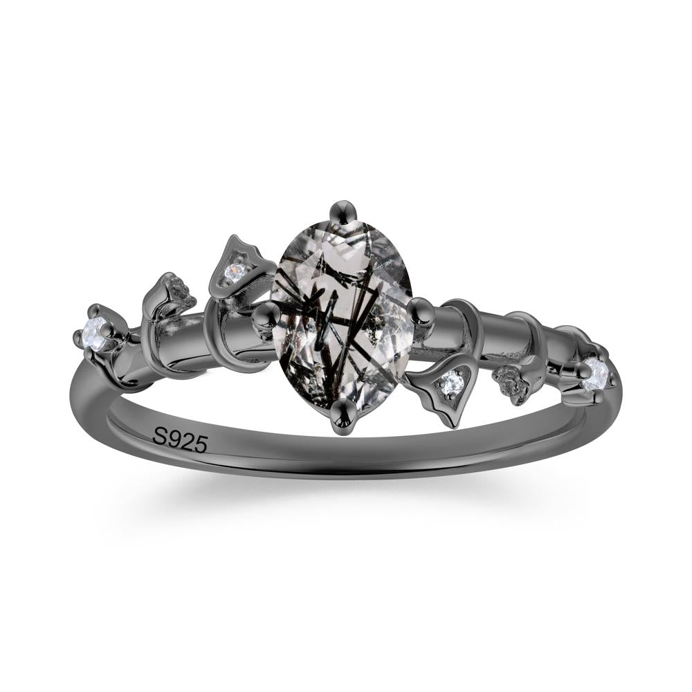 Oval Cut Amethyst Flower Engagement Ring - LUO Jewelry #gemstone_Black Rutilated Quartz