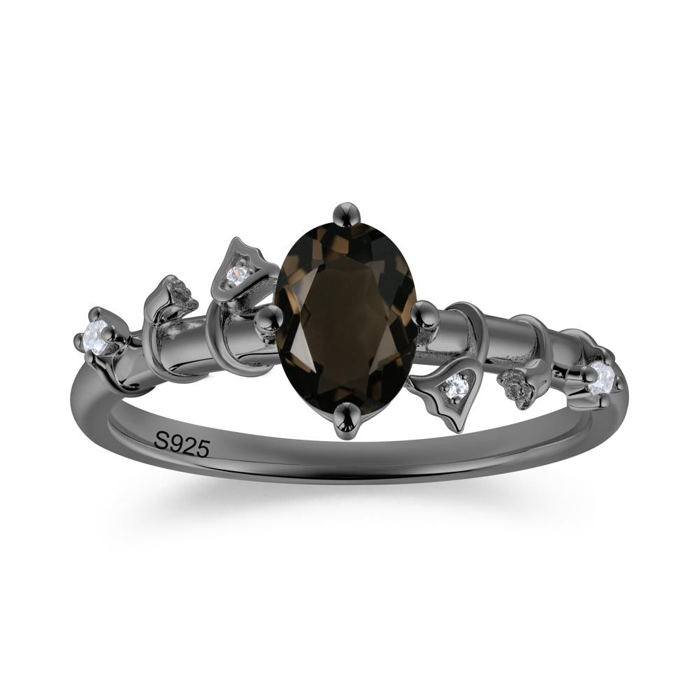Oval Cut Amethyst Flower Engagement Ring - LUO Jewelry #gemstone_Smoky Quartz