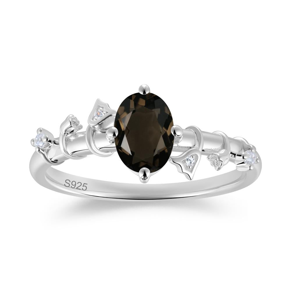 Oval Cut Amethyst Flower Engagement Ring - LUO Jewelry #gemstone_Smoky Quartz