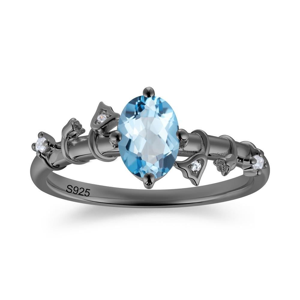 Oval Cut Amethyst Flower Engagement Ring - LUO Jewelry #gemstone_Swiss Blue Topaz