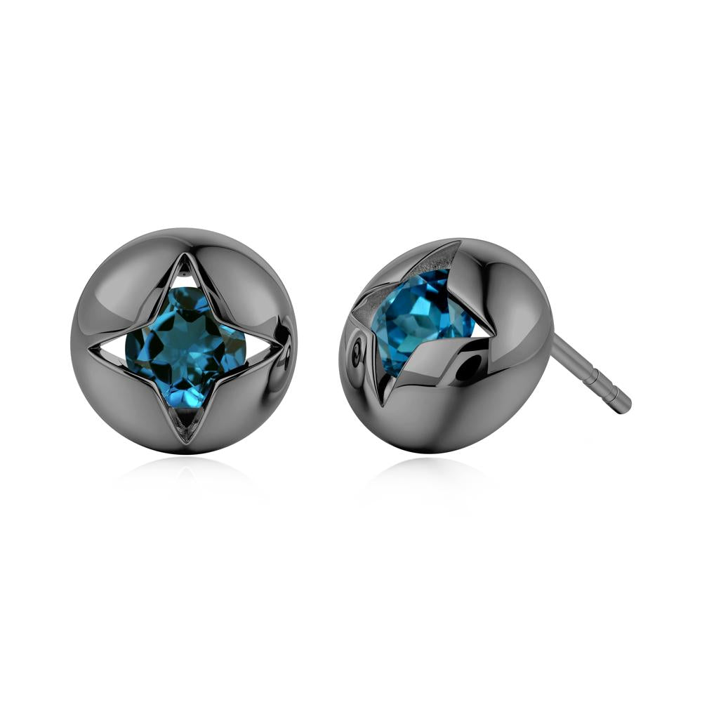 Petite London Blue Topaz Four Point Star Stud Earrings - LUO Jewelry #gemstone_London Blue Topaz