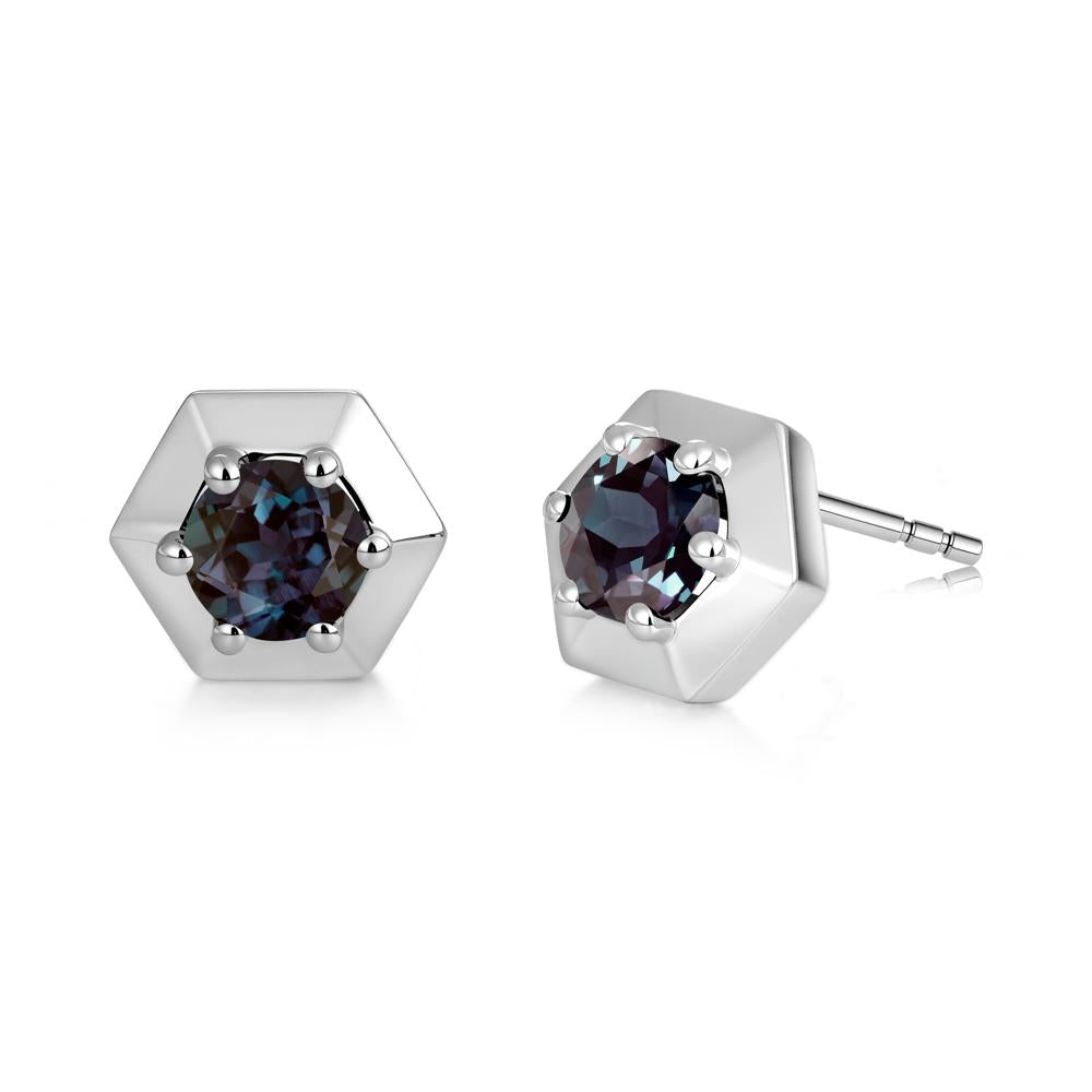 Minimalist Solitaire Round Alexandrite Stud Earrings - LUO Jewelry #gemstone_Alexandrite