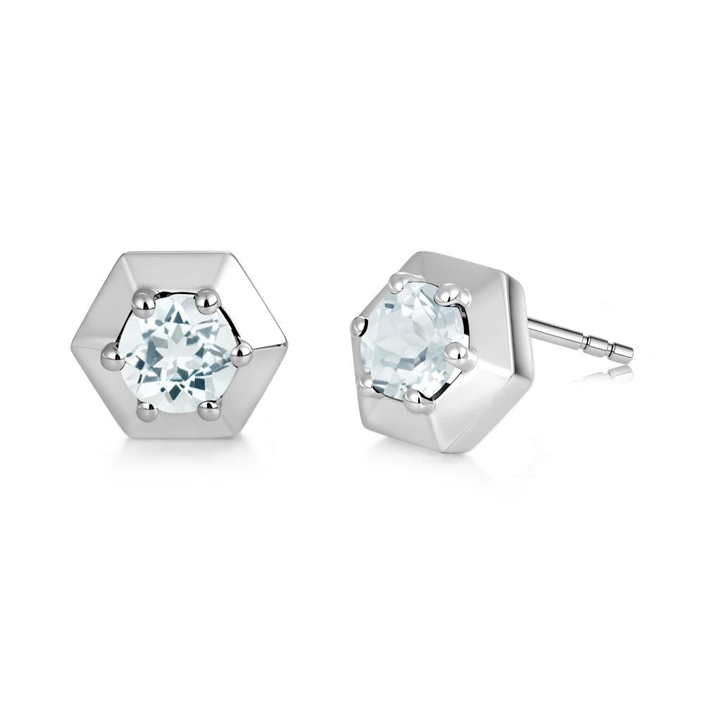 Minimalist Solitaire Round Alexandrite Stud Earrings - LUO Jewelry #gemstone_Aquamarine