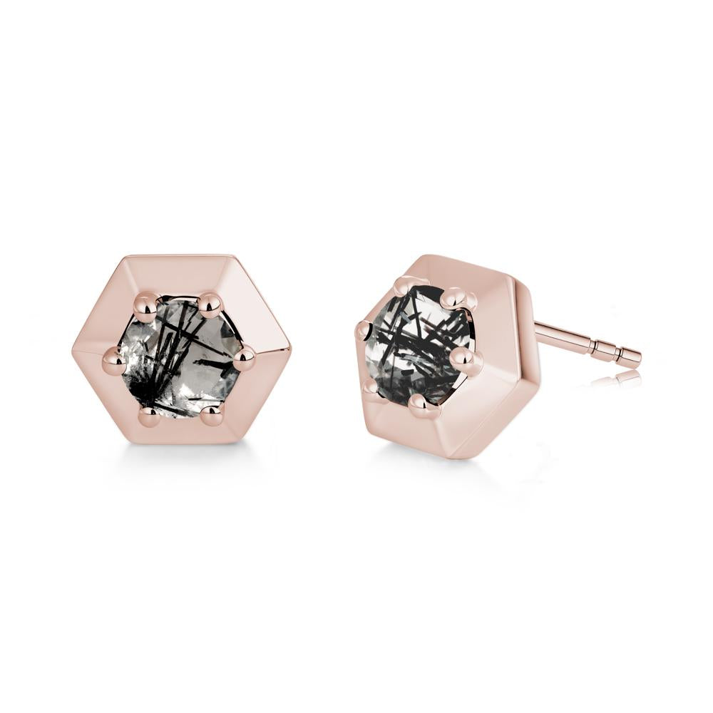 Minimalist Solitaire Round Alexandrite Stud Earrings - LUO Jewelry #gemstone_Black Rutilated Quartz