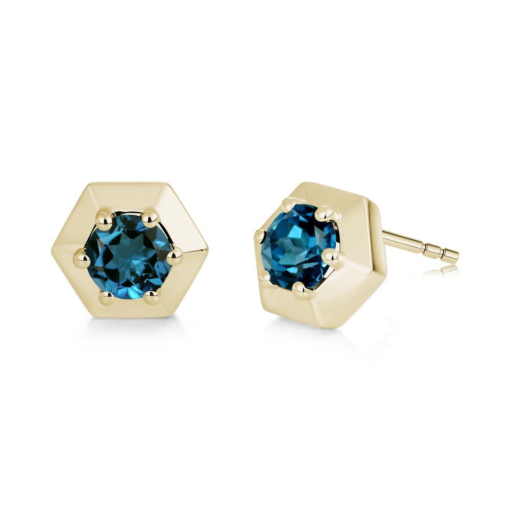 Minimalist Solitaire Round Alexandrite Stud Earrings - LUO Jewelry #gemstone_London Blue Topaz