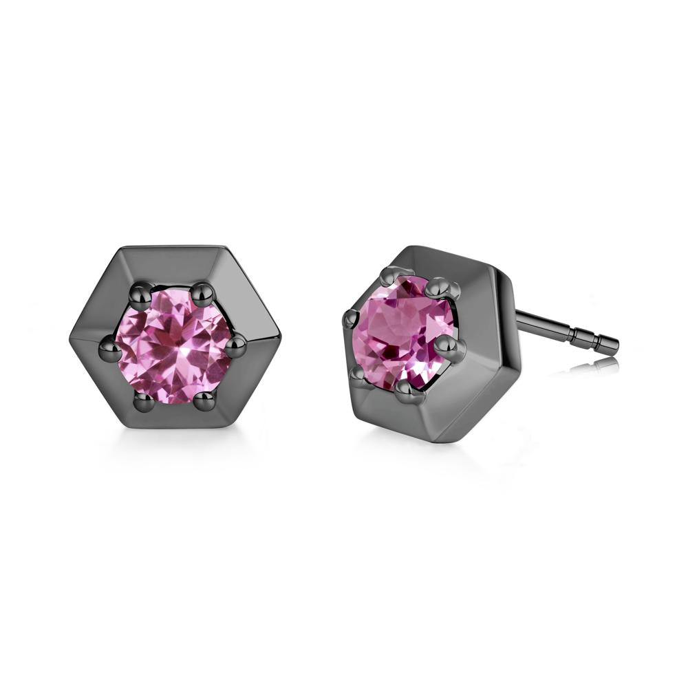 Minimalist Solitaire Round Alexandrite Stud Earrings - LUO Jewelry #gemstone_Pink Sapphire