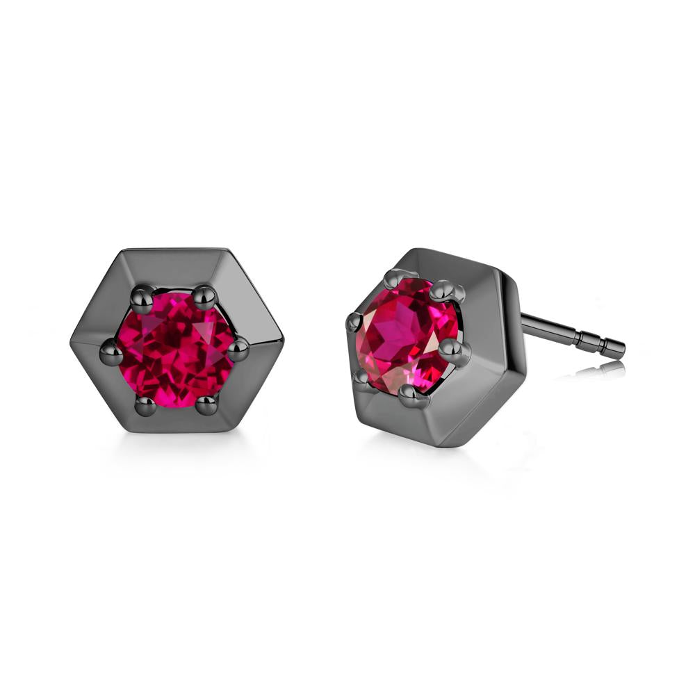Minimalist Solitaire Round Alexandrite Stud Earrings - LUO Jewelry #gemstone_Ruby