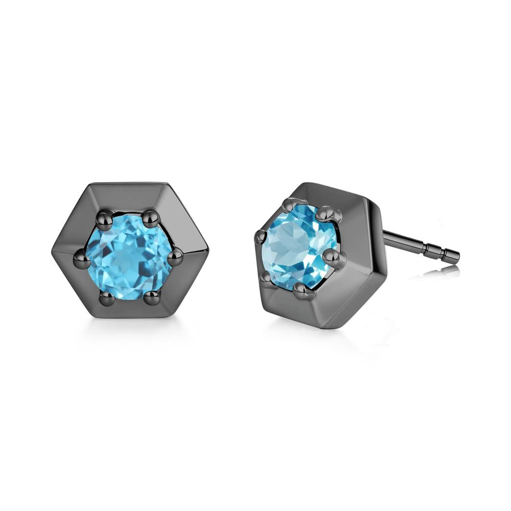 Minimalist Solitaire Round Alexandrite Stud Earrings - LUO Jewelry #gemstone_Swiss Blue Topaz