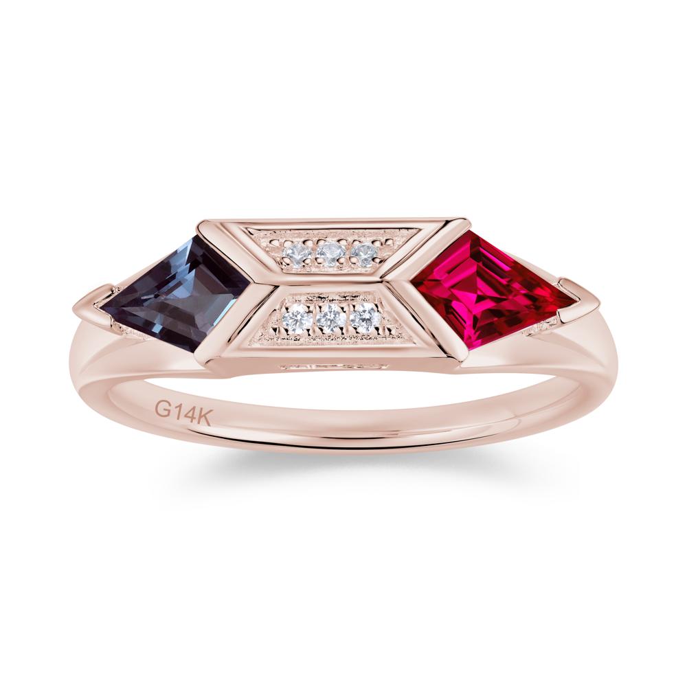 East West Kit Cut Alexandrite Promise Ring for Him and Her - LUO Jewelry #gemstone_Alexandrite and Ruby