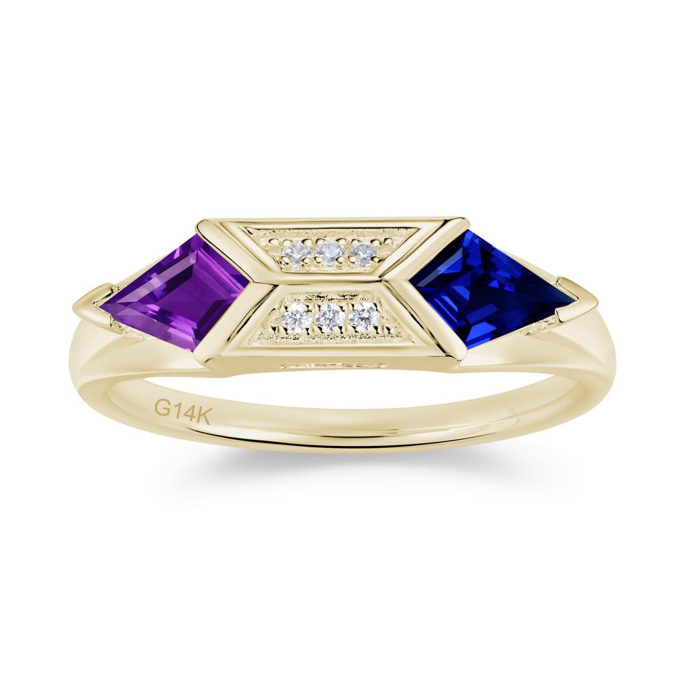 East West Kit Cut Alexandrite Promise Ring for Him and Her - LUO Jewelry #gemstone_Amethyst and Sapphire