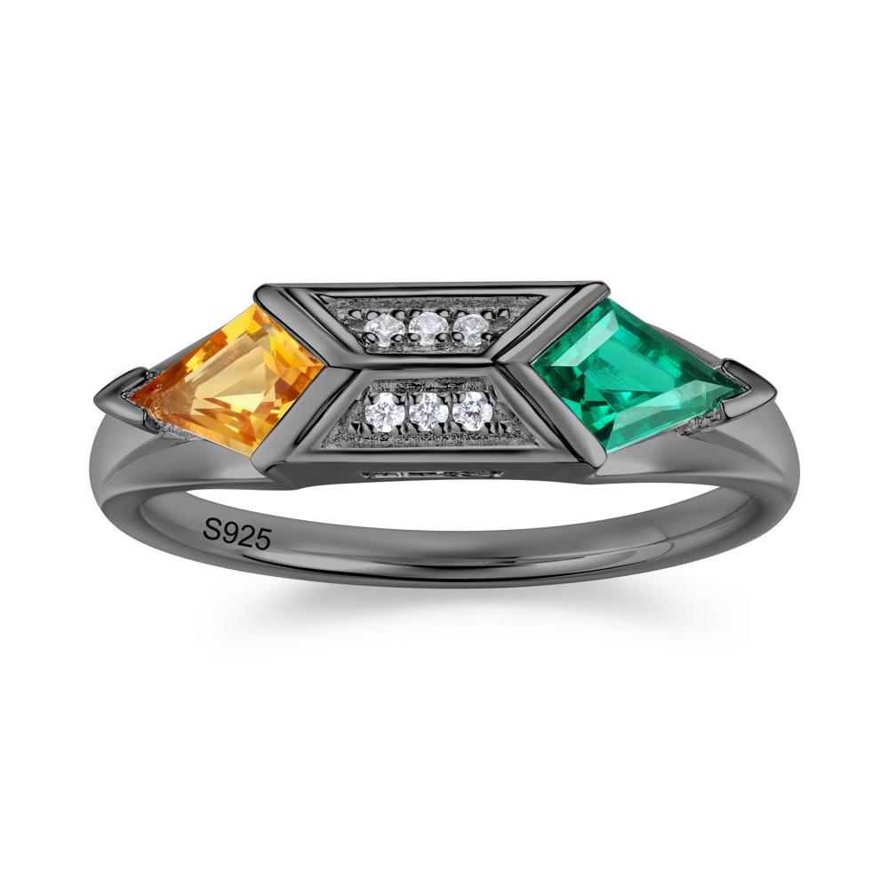 East West Kit Cut Alexandrite Promise Ring for Him and Her - LUO Jewelry #gemstone_Citrine and Emerald