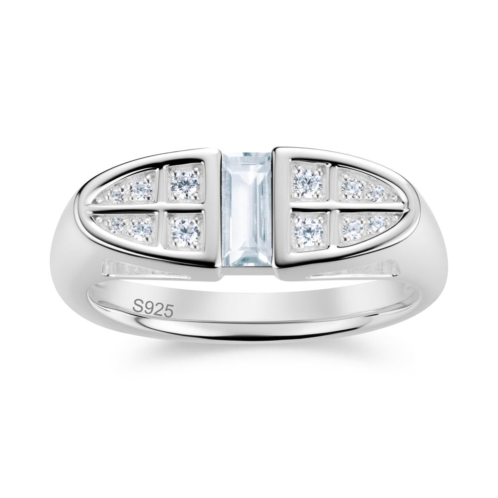 Signet Cross Baguette Aquamarine Ring - LUO Jewelry #gemstone_Aquamarine
