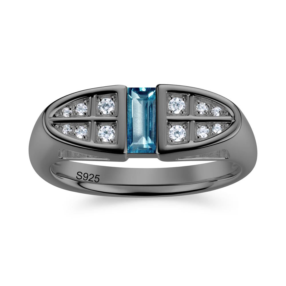 Signet Cross Baguette Aquamarine Ring - LUO Jewelry #gemstone_London Blue Topaz