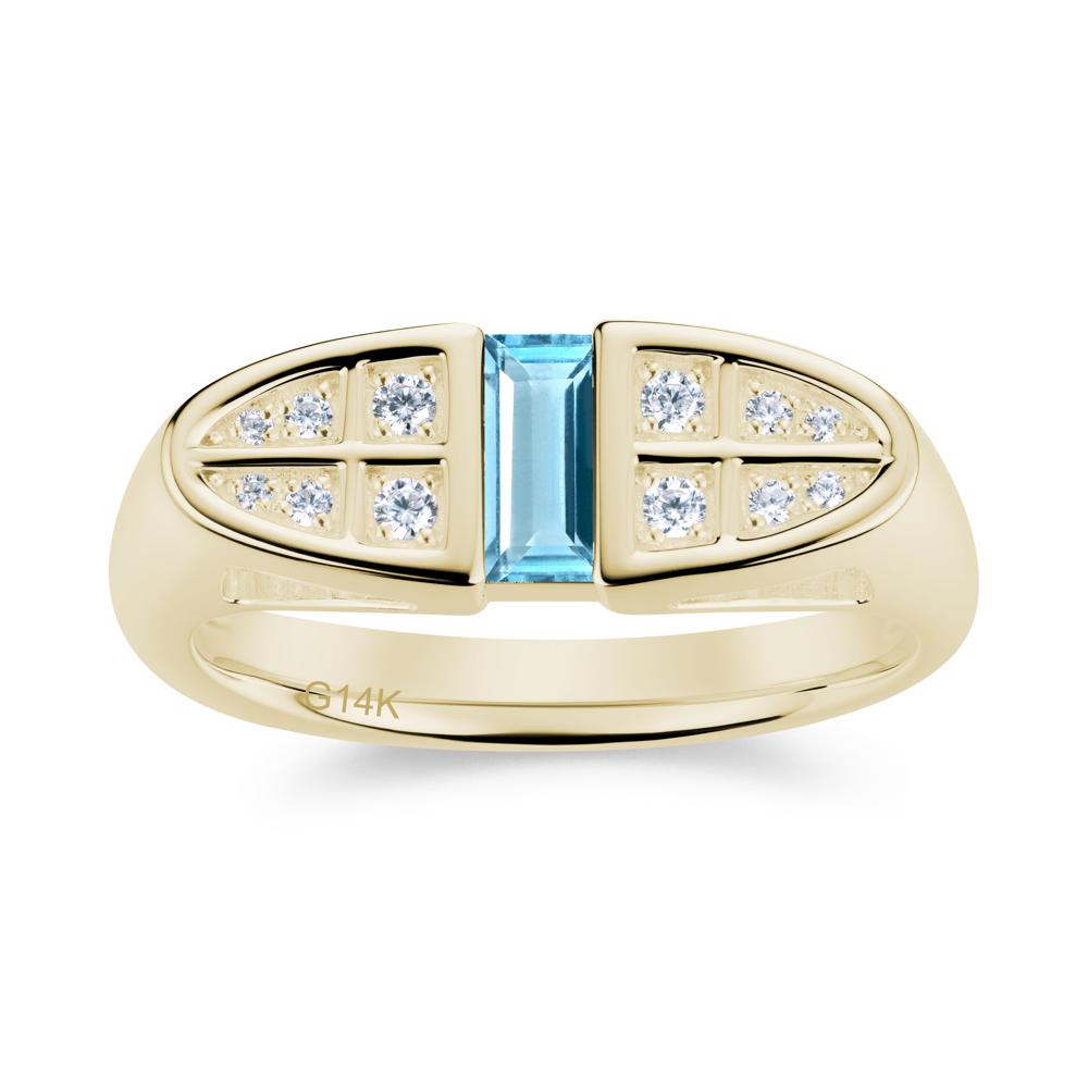 Signet Cross Baguette Aquamarine Ring - LUO Jewelry #gemstone_Swiss Blue Topaz