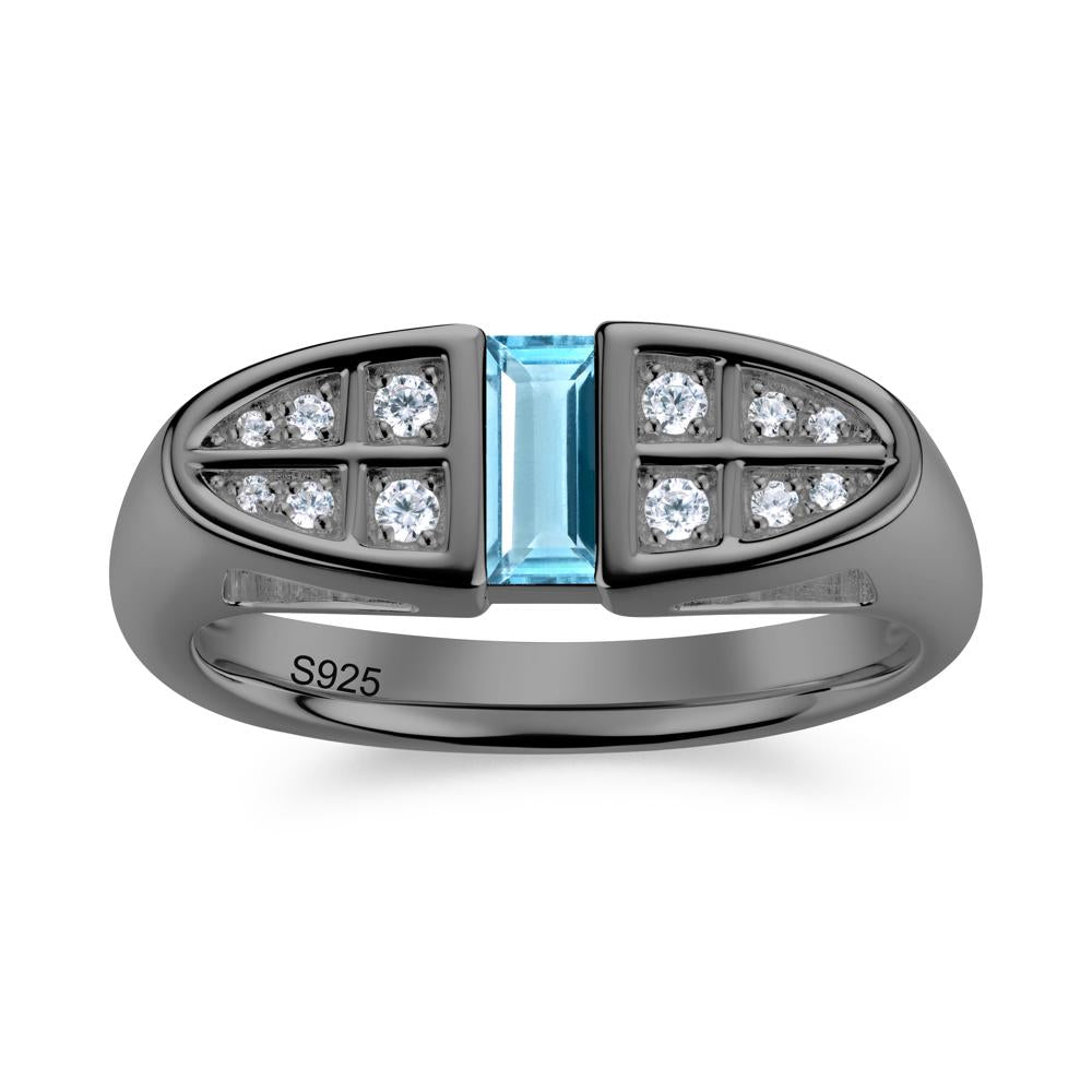 Signet Cross Baguette Aquamarine Ring - LUO Jewelry #gemstone_Swiss Blue Topaz