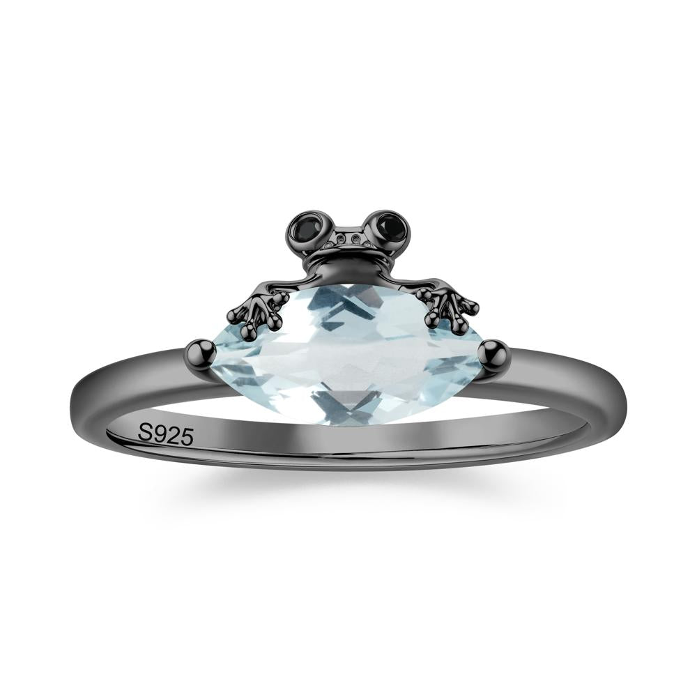 Lucky Frog London Blue Topaz and Black Spinel Ring for Ladies - LUO Jewelry #gemstone_Aquamarine and Black Spinel
