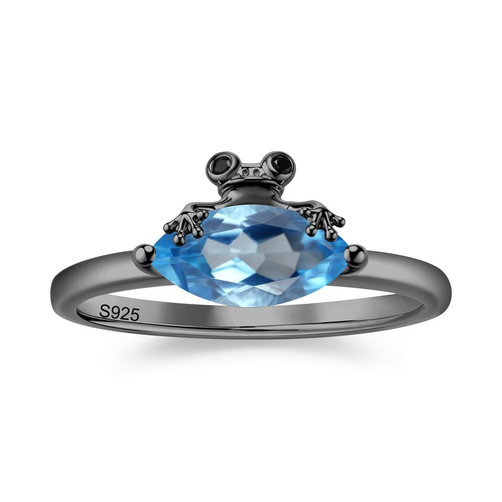 Lucky Frog London Blue Topaz and Black Spinel Ring for Ladies - LUO Jewelry #gemstone_Swiss Blue Topaz and Black Spinel