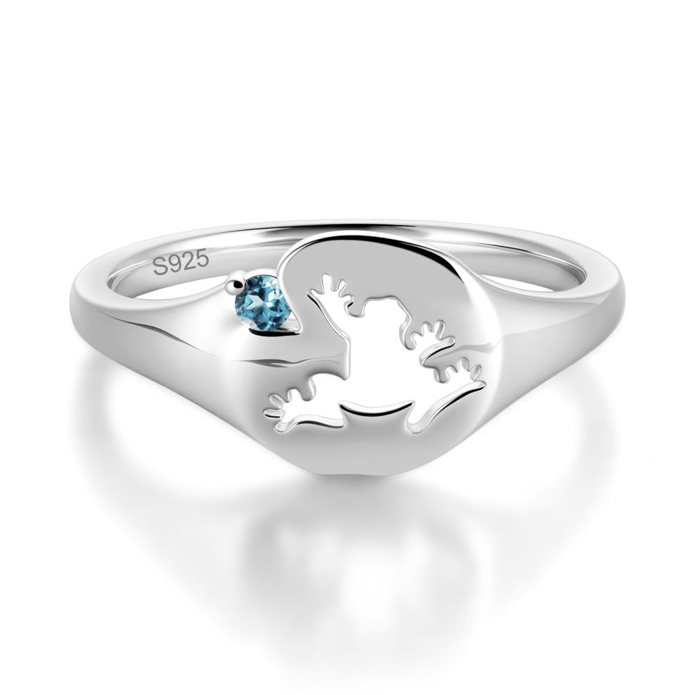 Signet Cubic Zirconia Hollow Frog Ring - LUO Jewelry #gemstone_London Blue Topaz