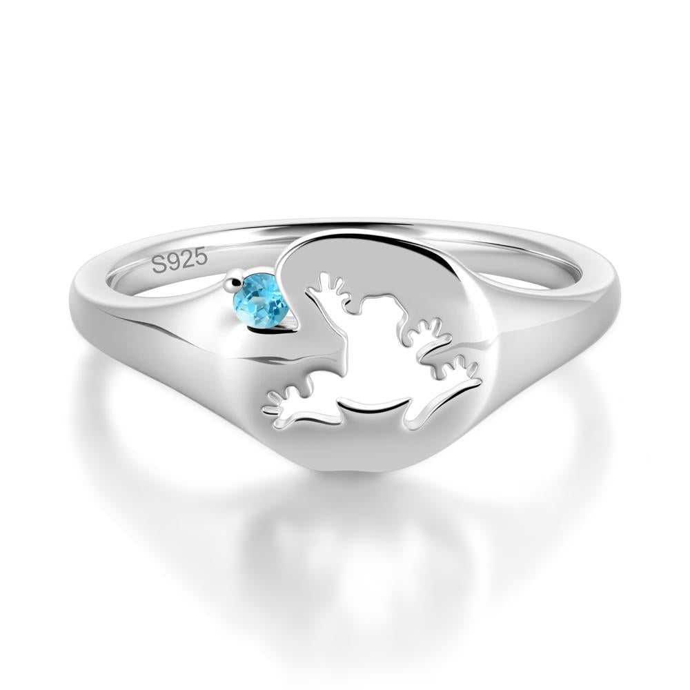 Signet Cubic Zirconia Hollow Frog Ring - LUO Jewelry #gemstone_Swiss Blue Topaz