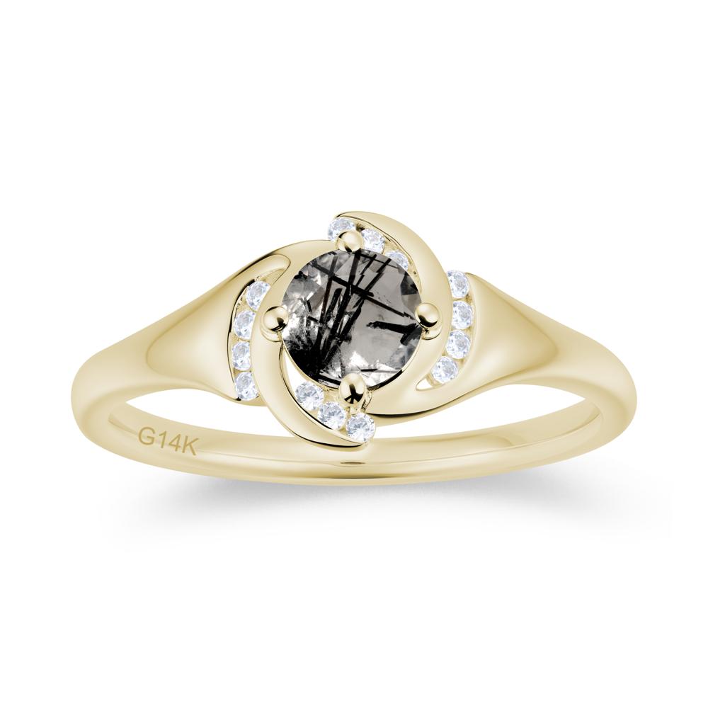 Round Cut Garnet Swirl Engagement Ring - LUO Jewelry #gemstone_Black Rutilated Quartz