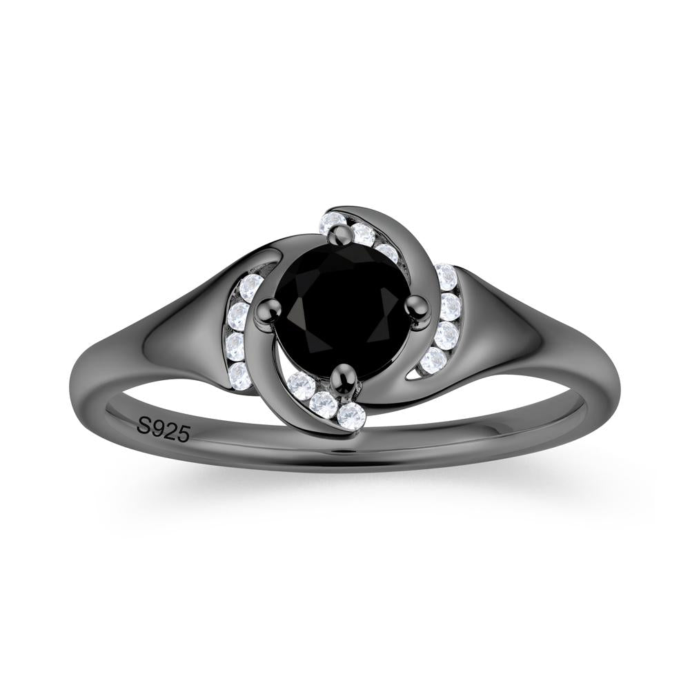 Round Cut Garnet Swirl Engagement Ring - LUO Jewelry #gemstone_Black Spinel