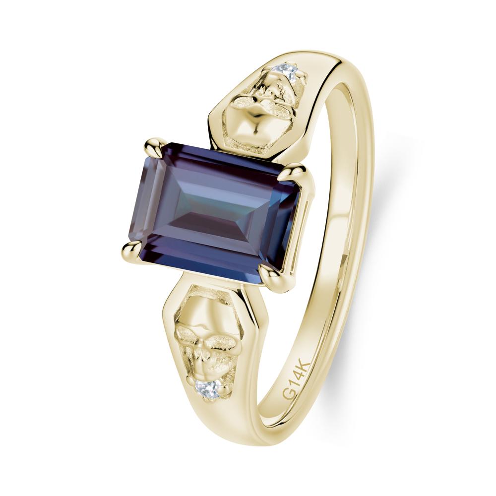 Till Death Emerald Cut Emerald Gothic Skull Ring - LUO Jewelry #gemstone_Alexandrite