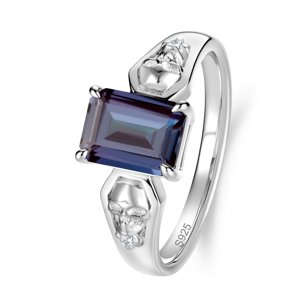 Till Death Emerald Cut Emerald Gothic Skull Ring - LUO Jewelry #gemstone_Alexandrite