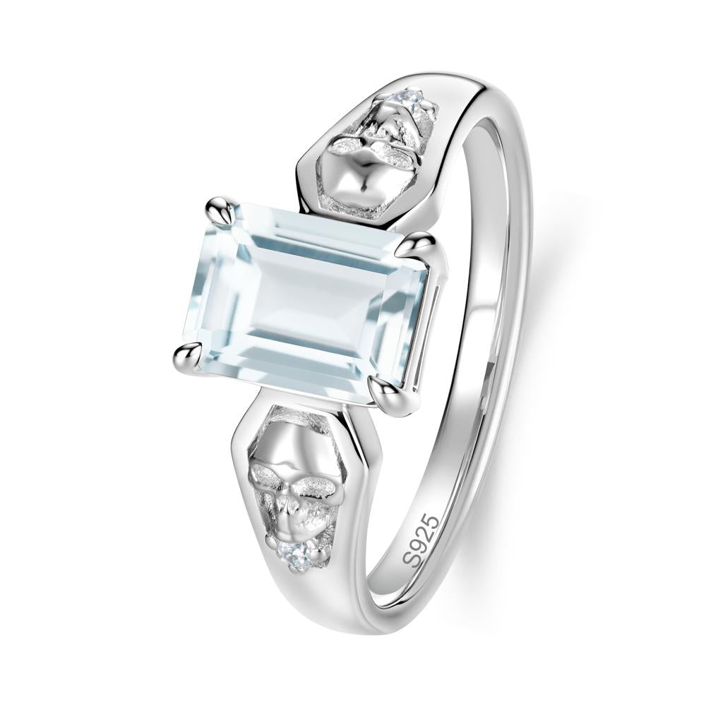 Till Death Emerald Cut Emerald Gothic Skull Ring - LUO Jewelry #gemstone_Aquamarine