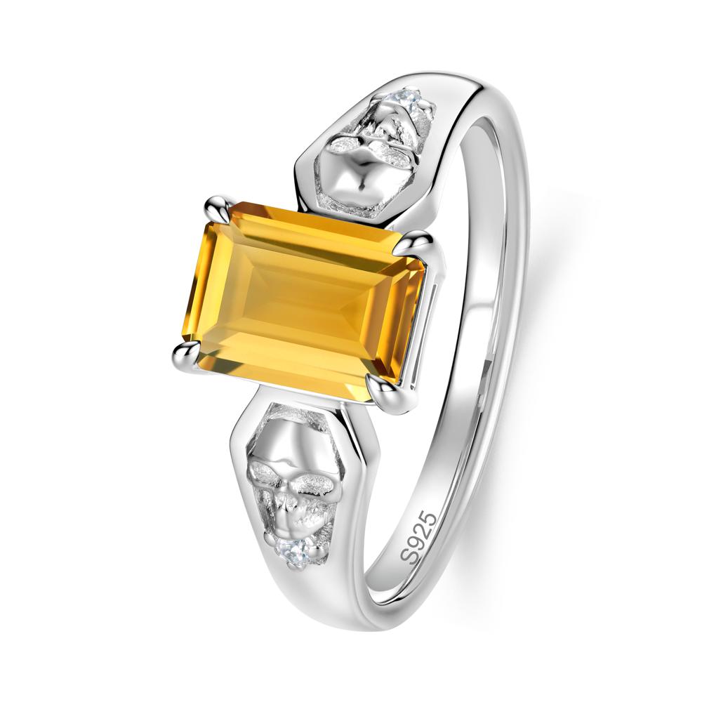 Till Death Emerald Cut Emerald Gothic Skull Ring - LUO Jewelry #gemstone_Citrine