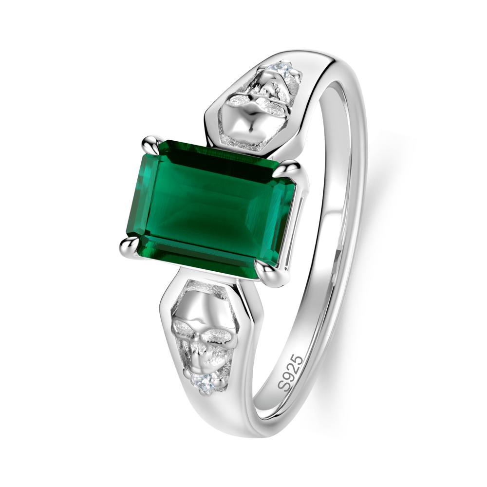 Till Death Emerald Cut Emerald Gothic Skull Ring - LUO Jewelry #gemstone_Emerald