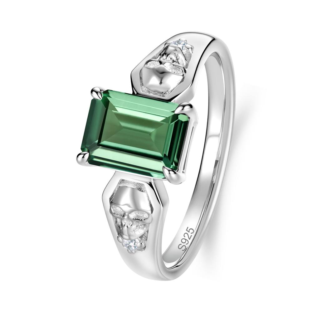Till Death Emerald Cut Emerald Gothic Skull Ring - LUO Jewelry #gemstone_Green Sapphire