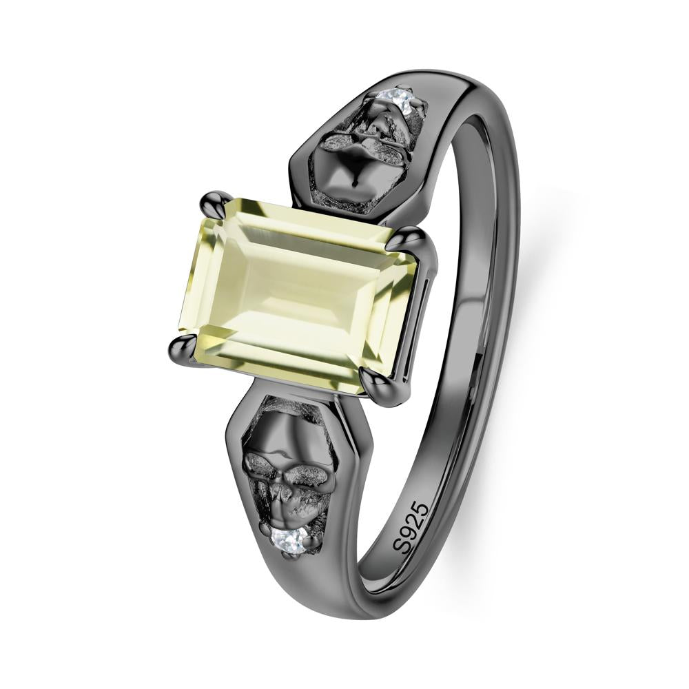 Till Death Emerald Cut Emerald Gothic Skull Ring - LUO Jewelry #gemstone_Lemon Quartz