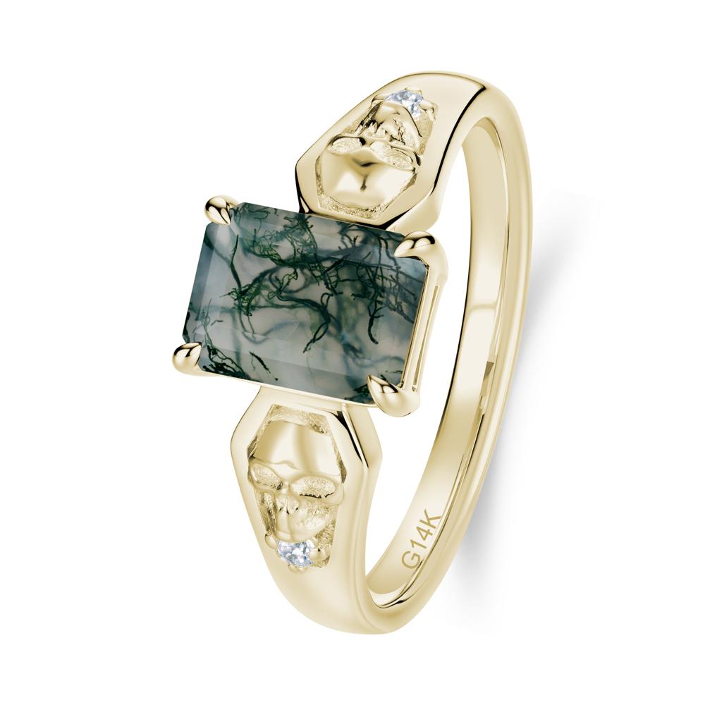 Till Death Emerald Cut Emerald Gothic Skull Ring - LUO Jewelry #gemstone_Moss Agate