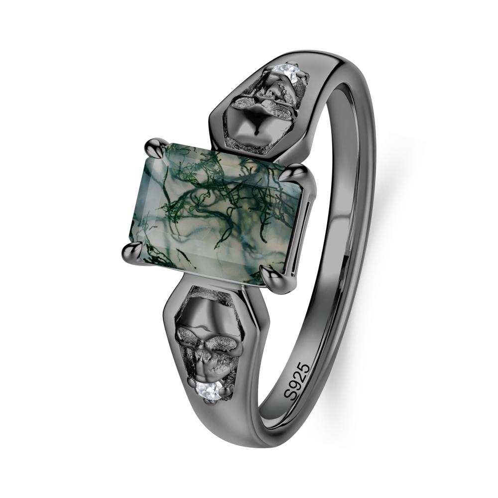 Till Death Emerald Cut Emerald Gothic Skull Ring - LUO Jewelry #gemstone_Moss Agate