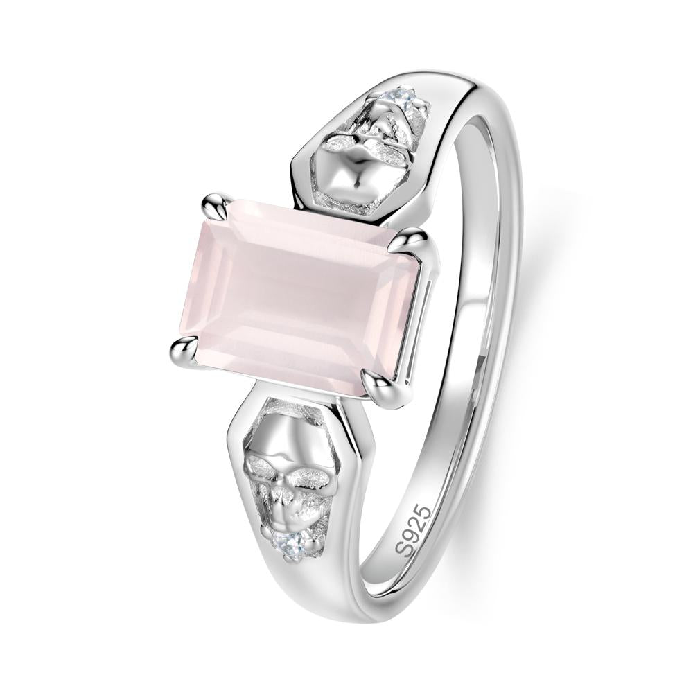 Till Death Emerald Cut Emerald Gothic Skull Ring - LUO Jewelry #gemstone_Rose Quartz