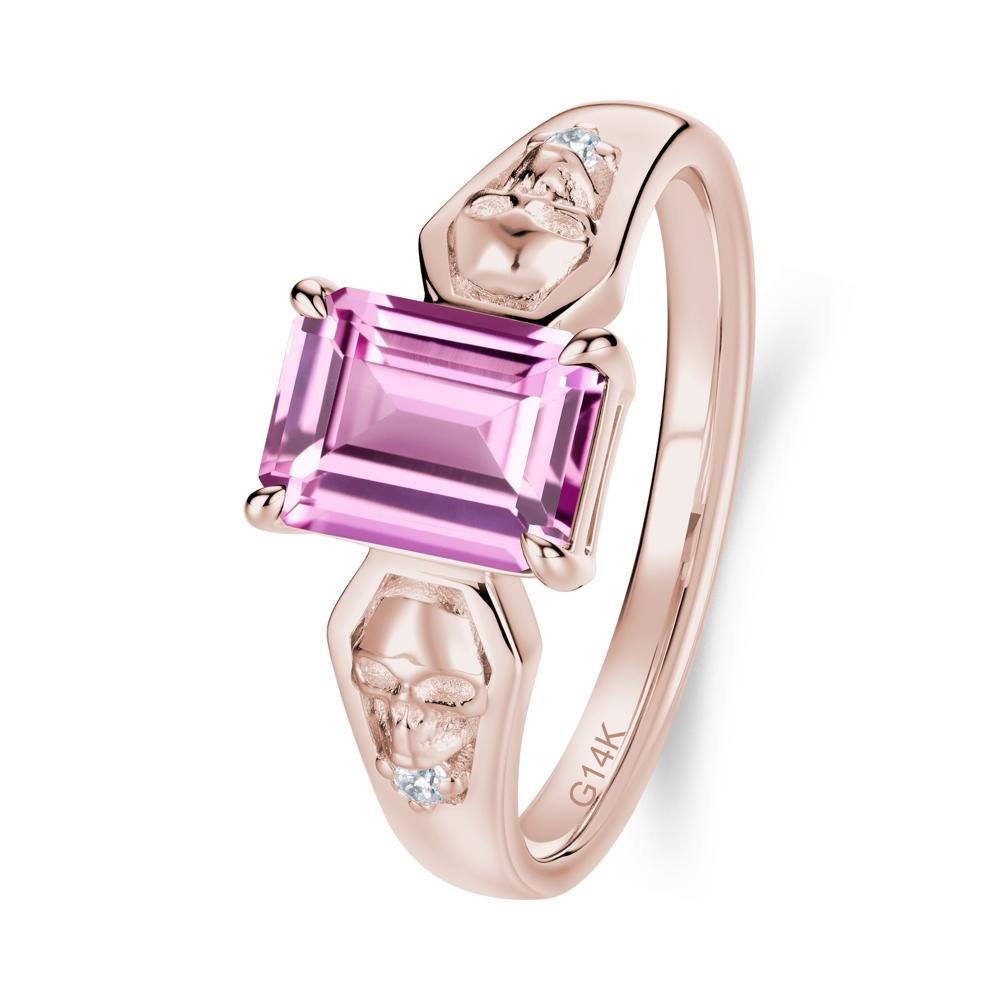 Till Death Emerald Cut Emerald Gothic Skull Ring - LUO Jewelry #gemstone_Pink Sapphire