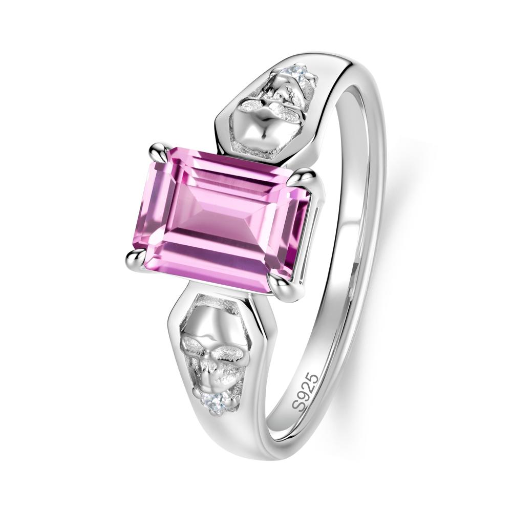 Till Death Emerald Cut Emerald Gothic Skull Ring - LUO Jewelry #gemstone_Pink Sapphire