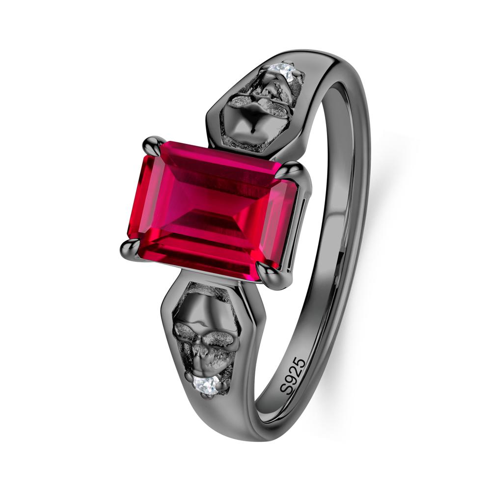 Till Death Emerald Cut Emerald Gothic Skull Ring - LUO Jewelry #gemstone_Ruby