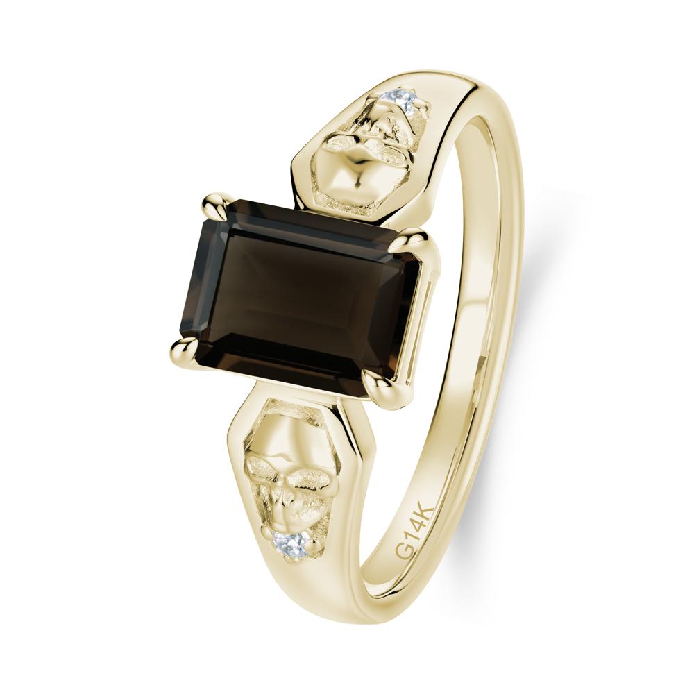 Till Death Emerald Cut Emerald Gothic Skull Ring - LUO Jewelry #gemstone_Smoky Quartz