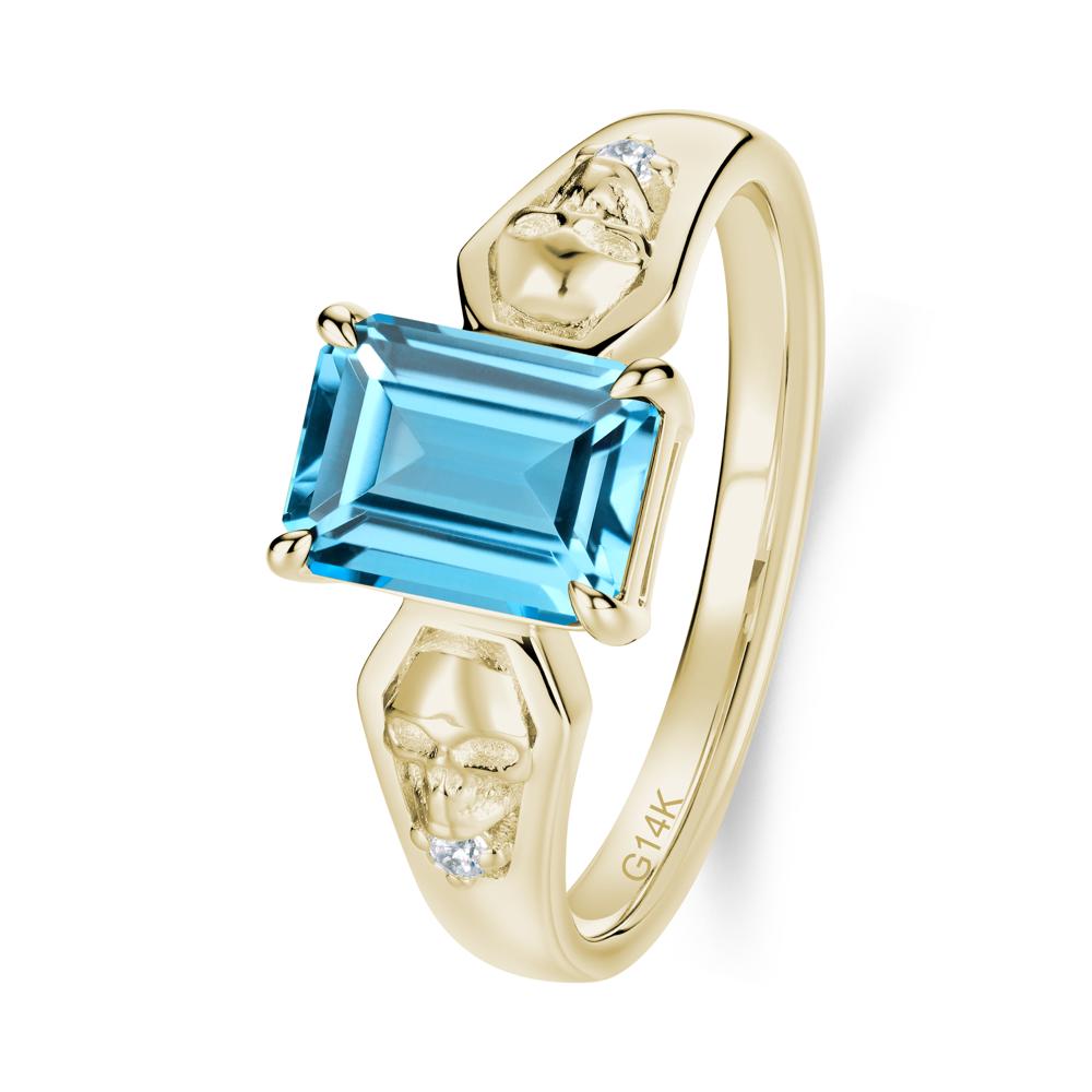 Till Death Emerald Cut Emerald Gothic Skull Ring - LUO Jewelry #gemstone_Swiss Blue Topaz