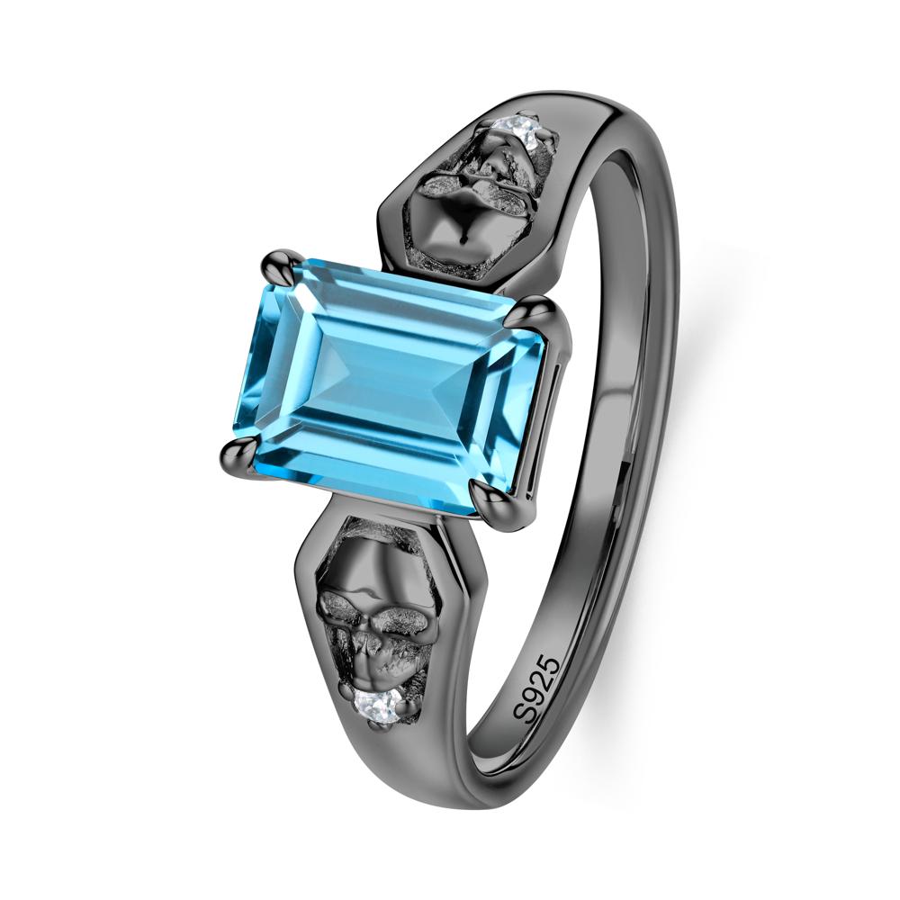 Till Death Emerald Cut Emerald Gothic Skull Ring - LUO Jewelry #gemstone_Swiss Blue Topaz