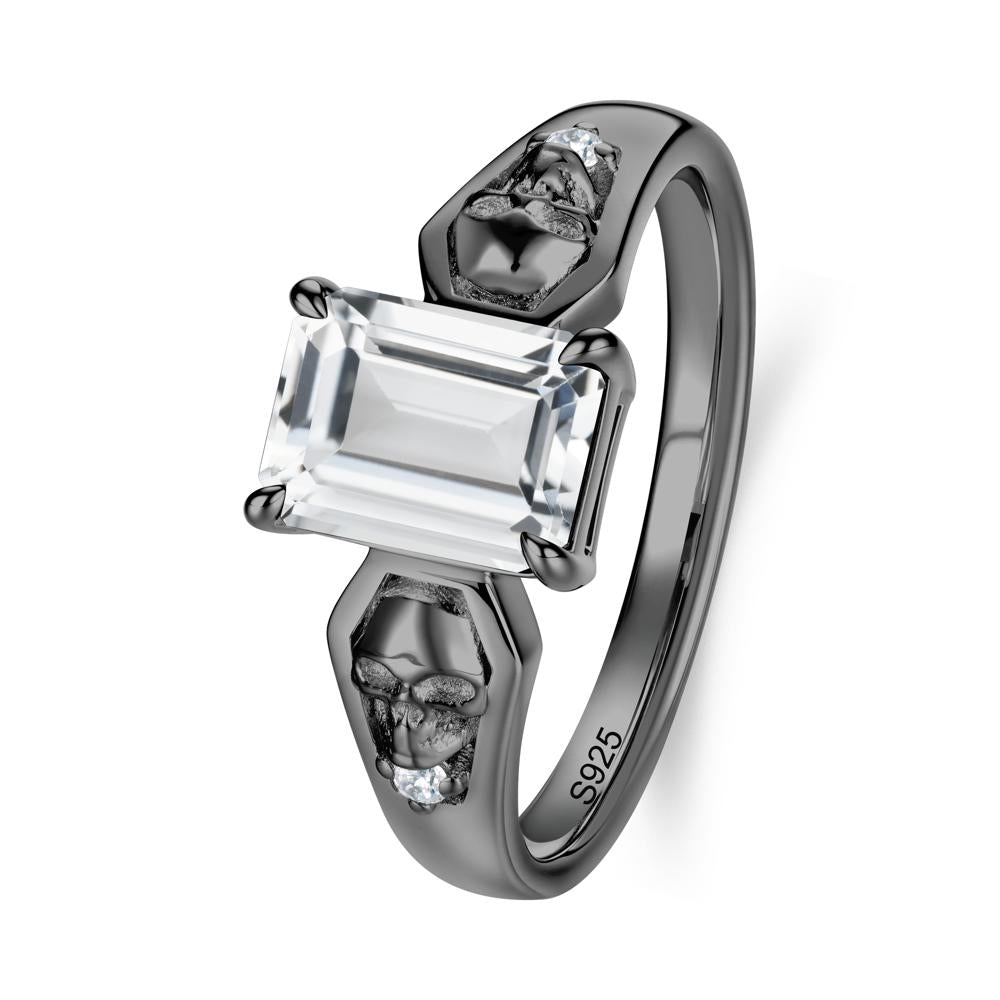Till Death Emerald Cut Emerald Gothic Skull Ring - LUO Jewelry #gemstone_White Topaz