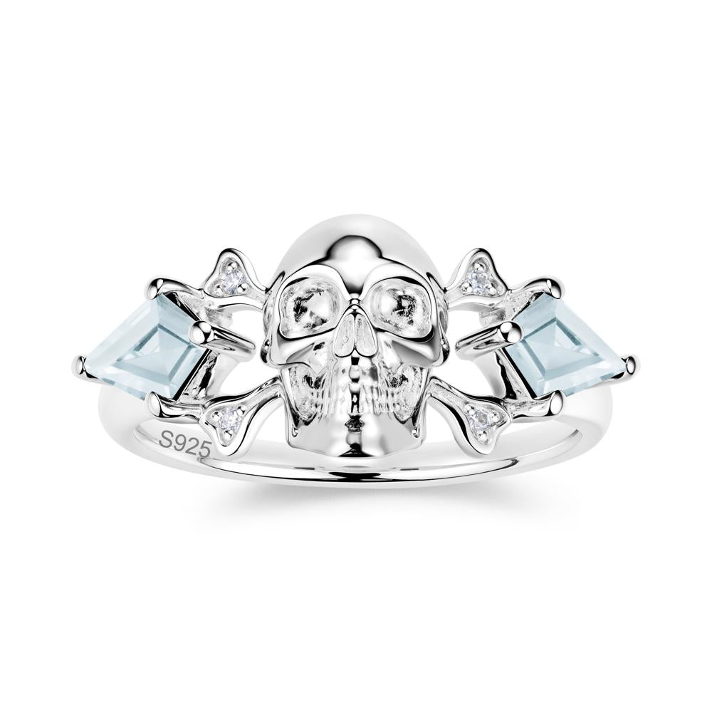 Kite Cut Emerald Till Death Skull Goth Ring - LUO Jewelry #gemstone_Aquamarine